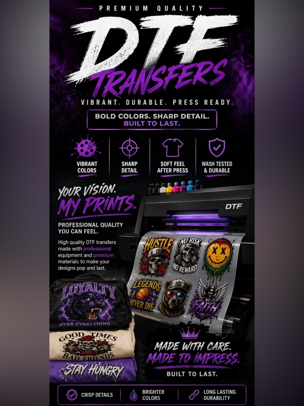 Premium Ready-To-Press Dtf Transfers Your Design, My Quality